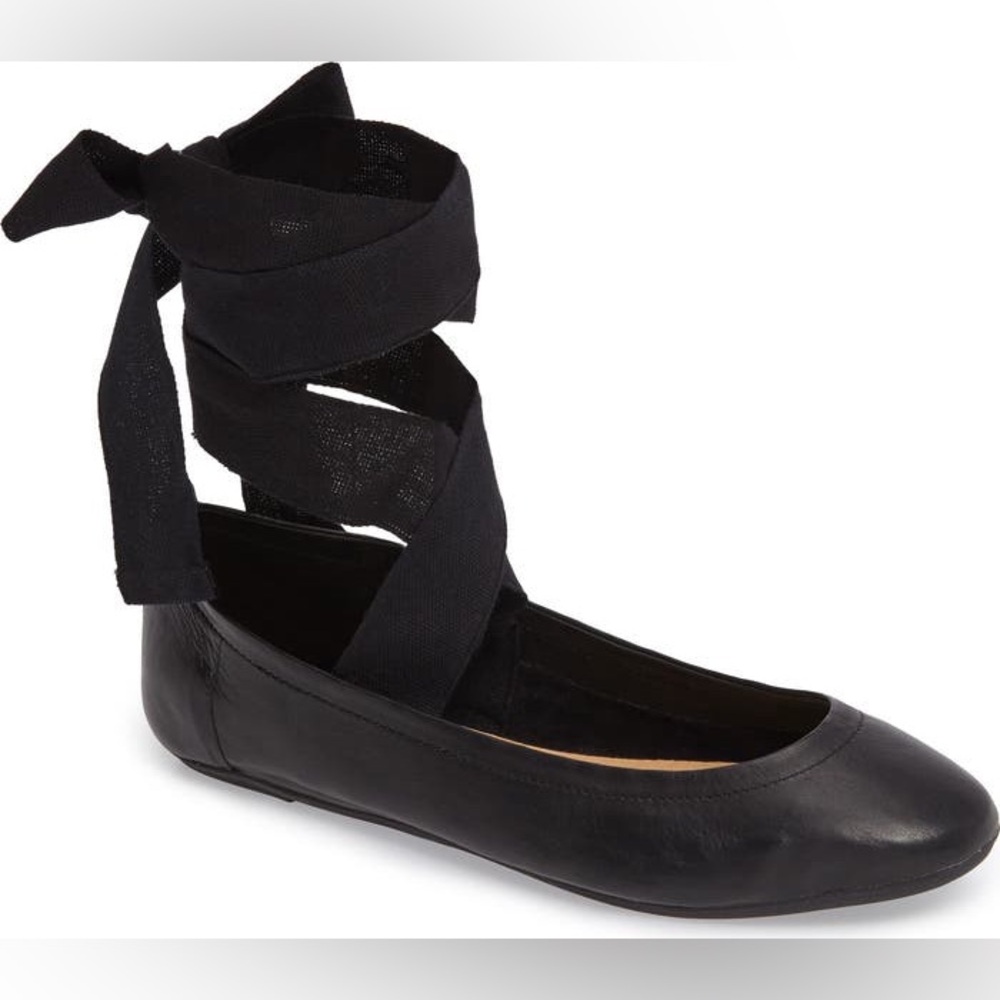 Free People Degas Ballet Flat Black Wrap Tie Women's Preppy Travel Leather Boho